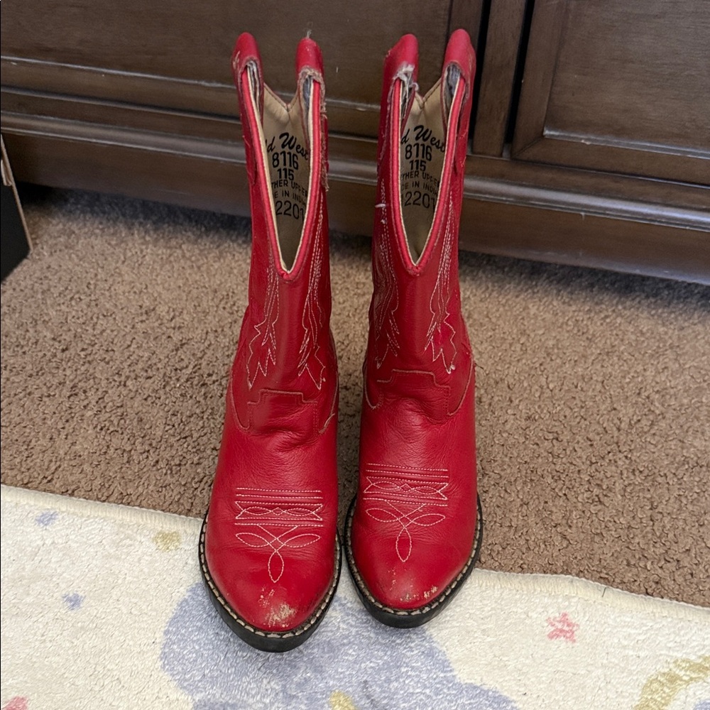 Old West Red Leather Cowboy Boots